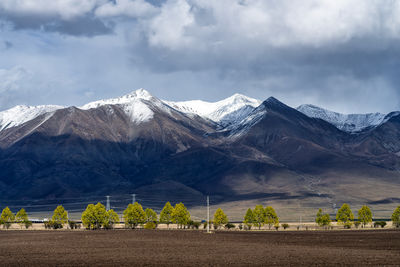 Scenic view of snowcapped mountains against sky