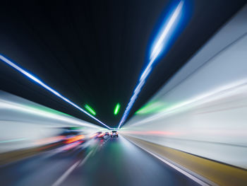 Light trails on road at night