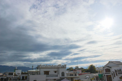 High angle view of buildings against sky