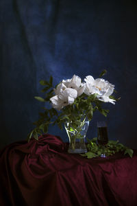 Close-up of white rose in vase