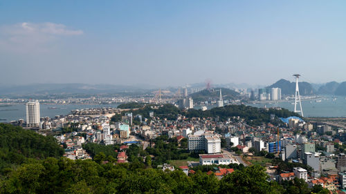 High angle view of buildings in city