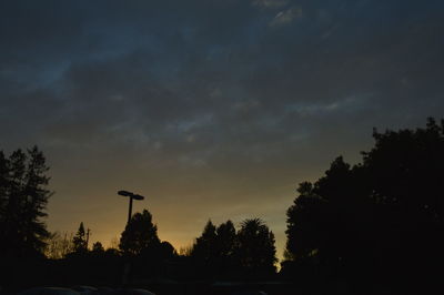 Low angle view of silhouette trees against sky at sunset