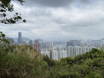 Panoramic view of city buildings against sky