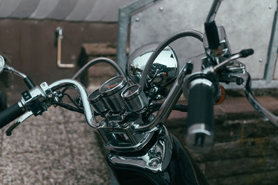 Close-up of motorcycle handle