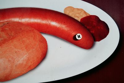 High angle view of tomatoes in plate