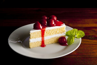 Close-up of cake in plate on table