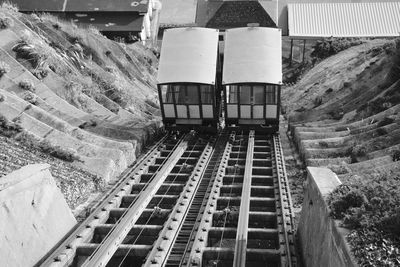 High angle view of trams on tracks