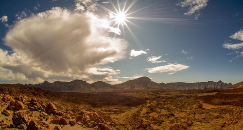 Teide national park on tenerife and view on volcanic landscapes, canary islands, spain