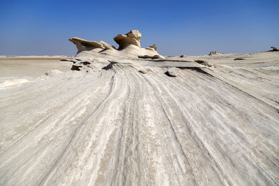 Fossil dunes in abu dhabi, unique natural environmental area. leading lines in a frame.