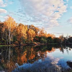 Reflection of trees in lake against sky during autumn