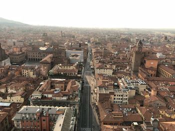 High angle view of townscape against clear sky