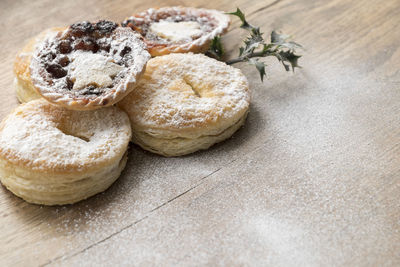 High angle view of fresh mince pies on table
