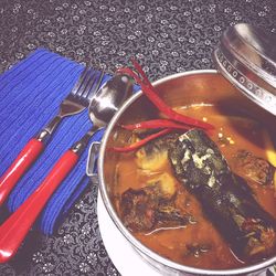 Close-up of food on table