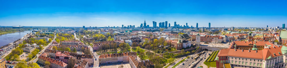 Historic panorama with high angle view of colorful architecture rooftop buildings in old town
