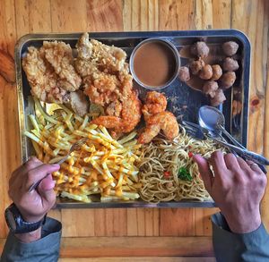 High angle view of person eating food