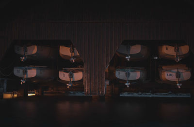 Illuminated lanterns on table