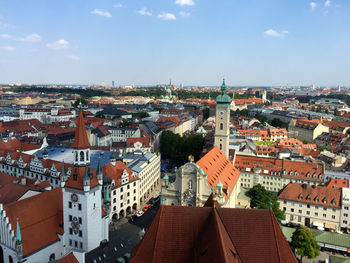 High angle view of town against sky