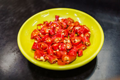 Close-up of strawberries in plate