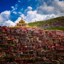 Low angle view of cityscape against sky