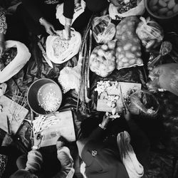High angle view of people at market stall