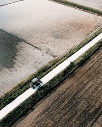 High angle view of car on road