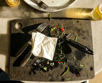 High angle view of food on table