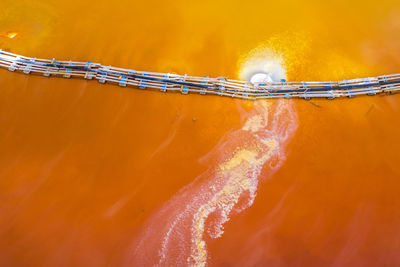 Aerial view of mining settling basin and lime supply. geamana, rosia montana, romania by drone