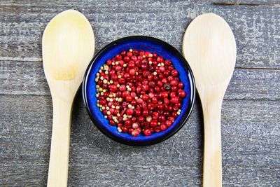 High angle view of fruits in bowl on table