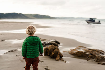 Rear view of a man looking at sea shore