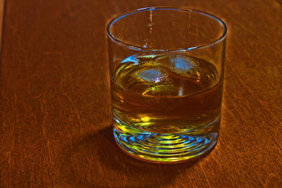 High angle view of beer glass on table