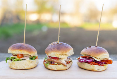 Close-up of burger on table