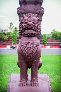 Lion statue at park