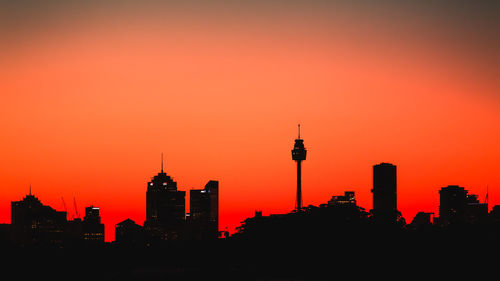 Silhouette of buildings at sunset