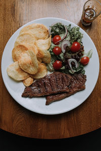 High angle view of breakfast served on table