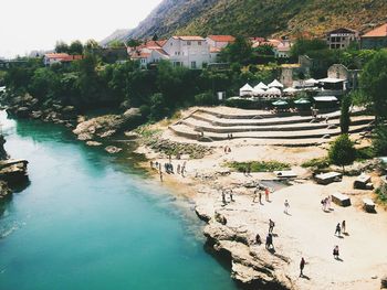 High angle view of people in water
