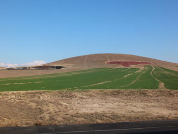 Scenic view of landscape against clear blue sky