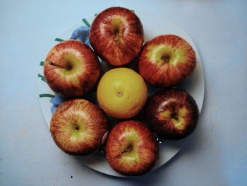 High angle view of apples on table