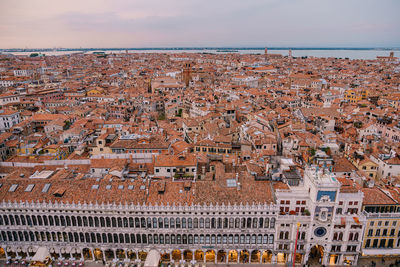 High angle view of buildings in city