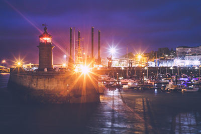 View of illuminated city at night