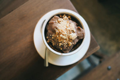 High angle view of dessert on table