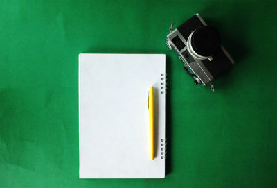 High angle view of colored pencils on table