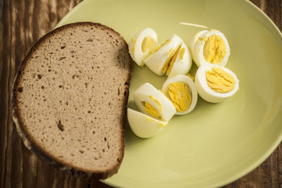 High angle view of breakfast served on table