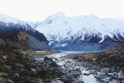 Scenic view of snowcapped mountains against sky