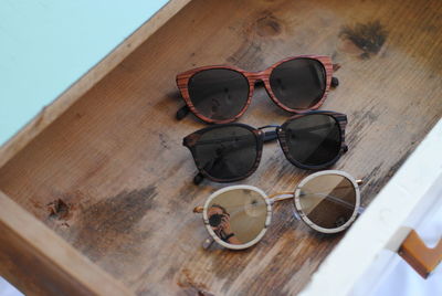 High angle view of sunglasses on table