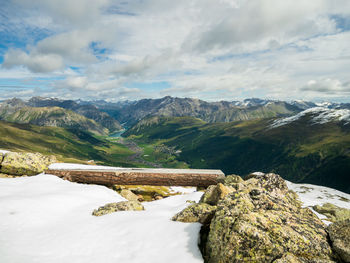 Scenic view of snowcapped mountains against sky