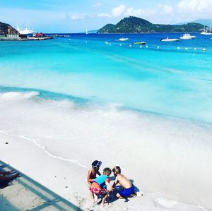 High angle view of people on beach