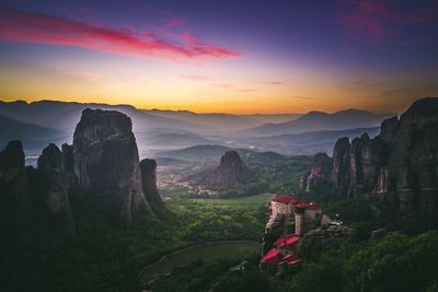 Scenic view of mountains at sunset