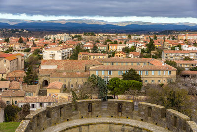 High angle view of townscape against sky