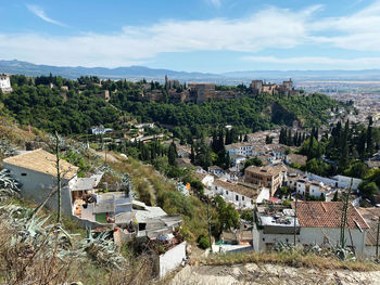 High angle view of townscape against sky