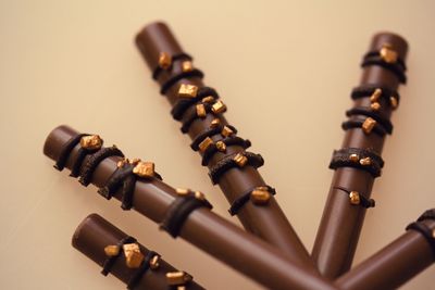 Close-up of piano keys on table